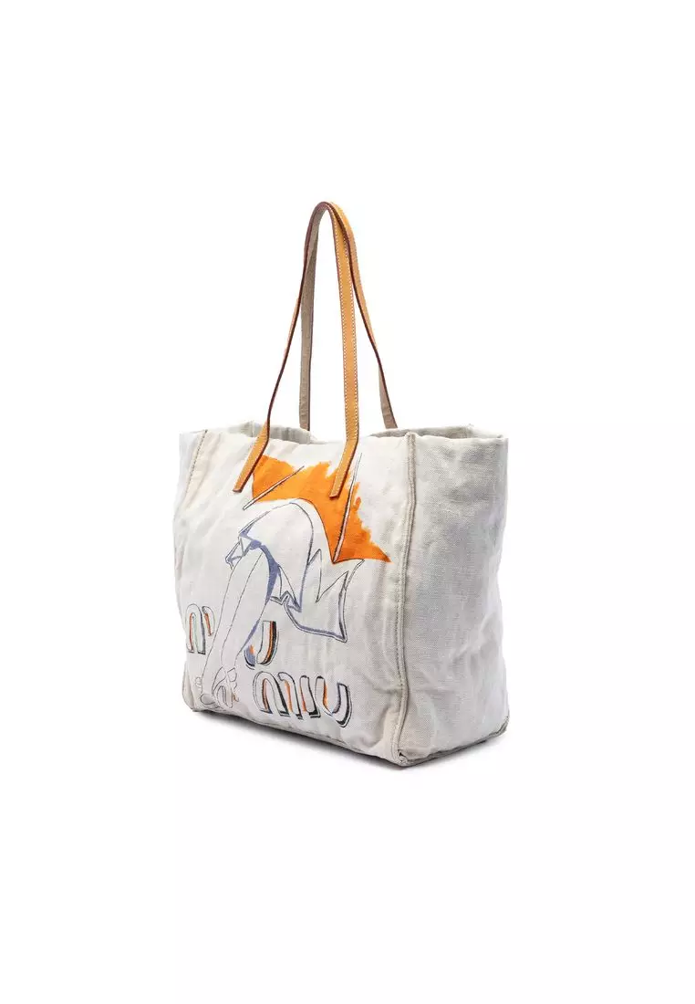 Pre-Loved Miu Miu Printed Canvas Tote