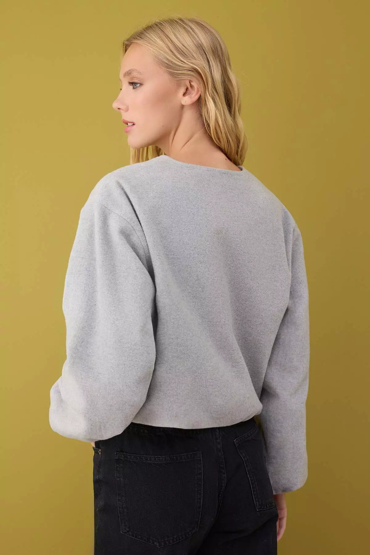 Gray Oversize Molded Cashmere Bomber Jacket Coat
