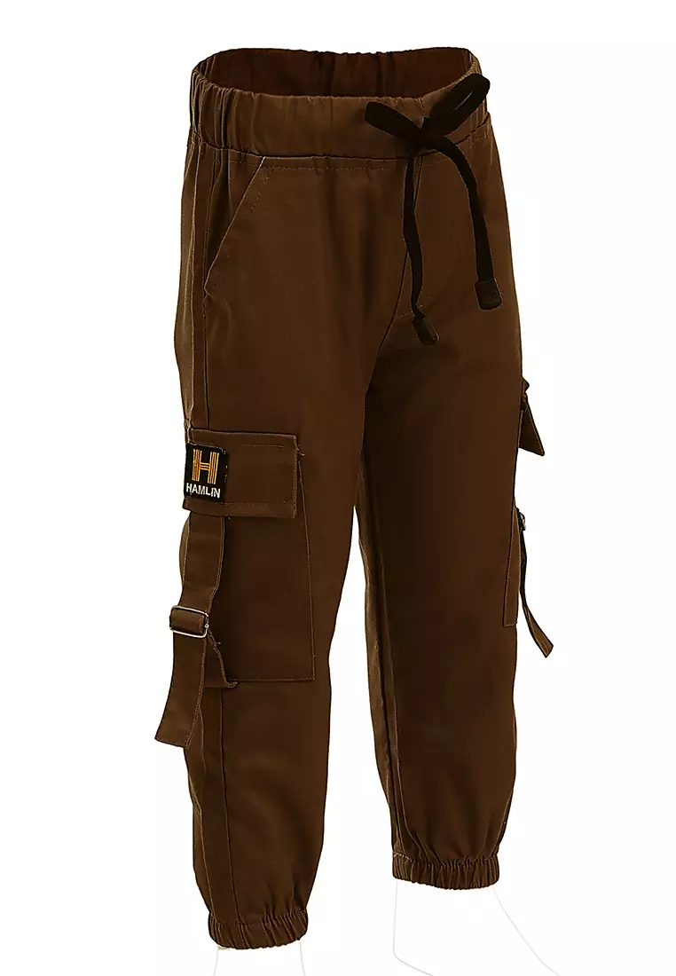 Yocelyn Celana Jogger Anak Perempuan Variasi Saku Kids Long Pants Plian Motive Material Cotton ORIGINAL - Brown