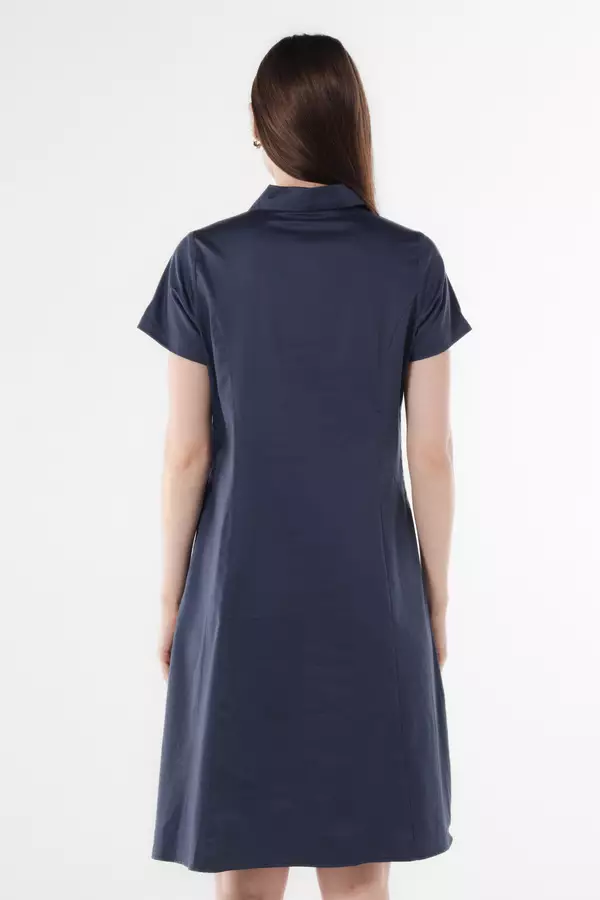 MINIMAL - Harriette - Dress Katun Lengan Pendek - Navy Warna Navy