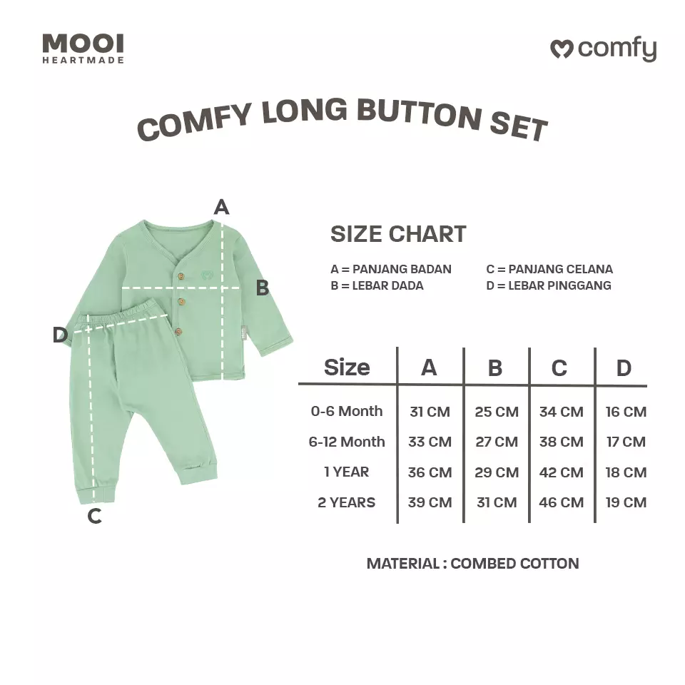 Mooi Setelan Panjang Bayi Comfy Baby Long Button Set - Sky Blue