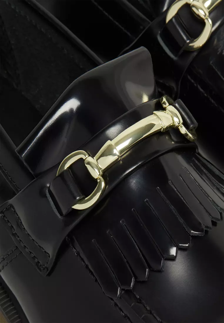 ADRIAN SNAFFLE SMOOTH LEATHER KILTIE LOAFERS BLACK - WOMEN