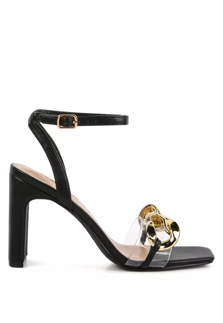 Discount on London Rag  shoes - SKU: Black Chain Strap Block Heel Sandals