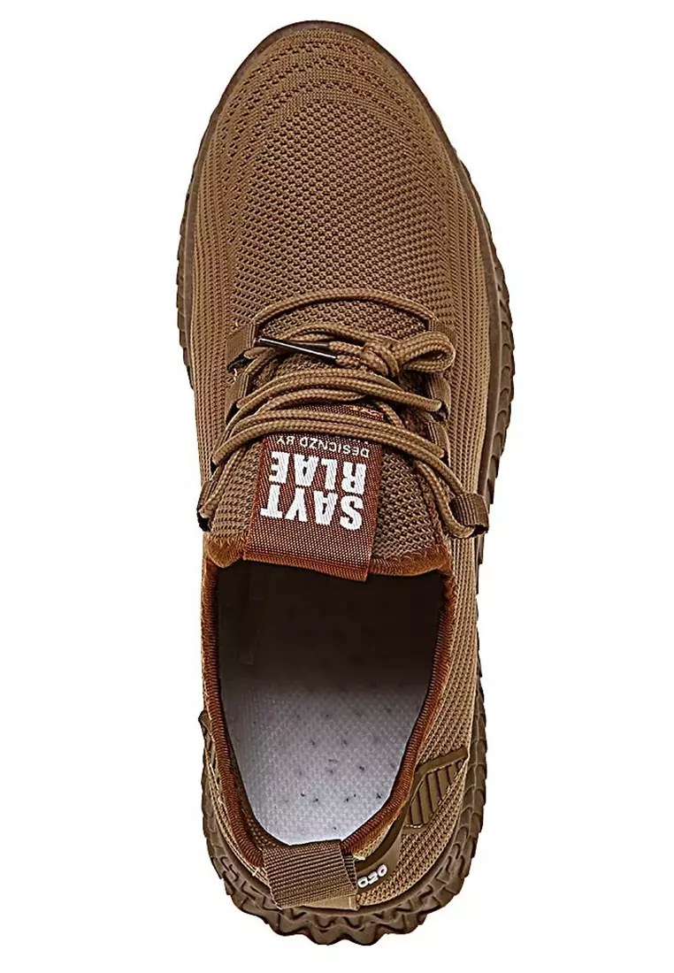 Chayton Sepatu Olahraga Pria Sneakers Casual Sport Shoes Motif Polos Material Flyknit Mesh ORIGINAL - Brown