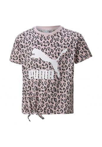 puma pink Summer Roar Printed Knotted Youth Tee ABBFCKAD662594GS_1
