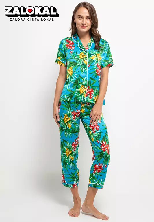 Pyjama Pijama Satin Silk Short Sleeve Long Pants Sleepwear