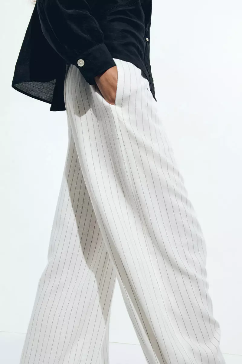 Linen-blend drawstring trousers