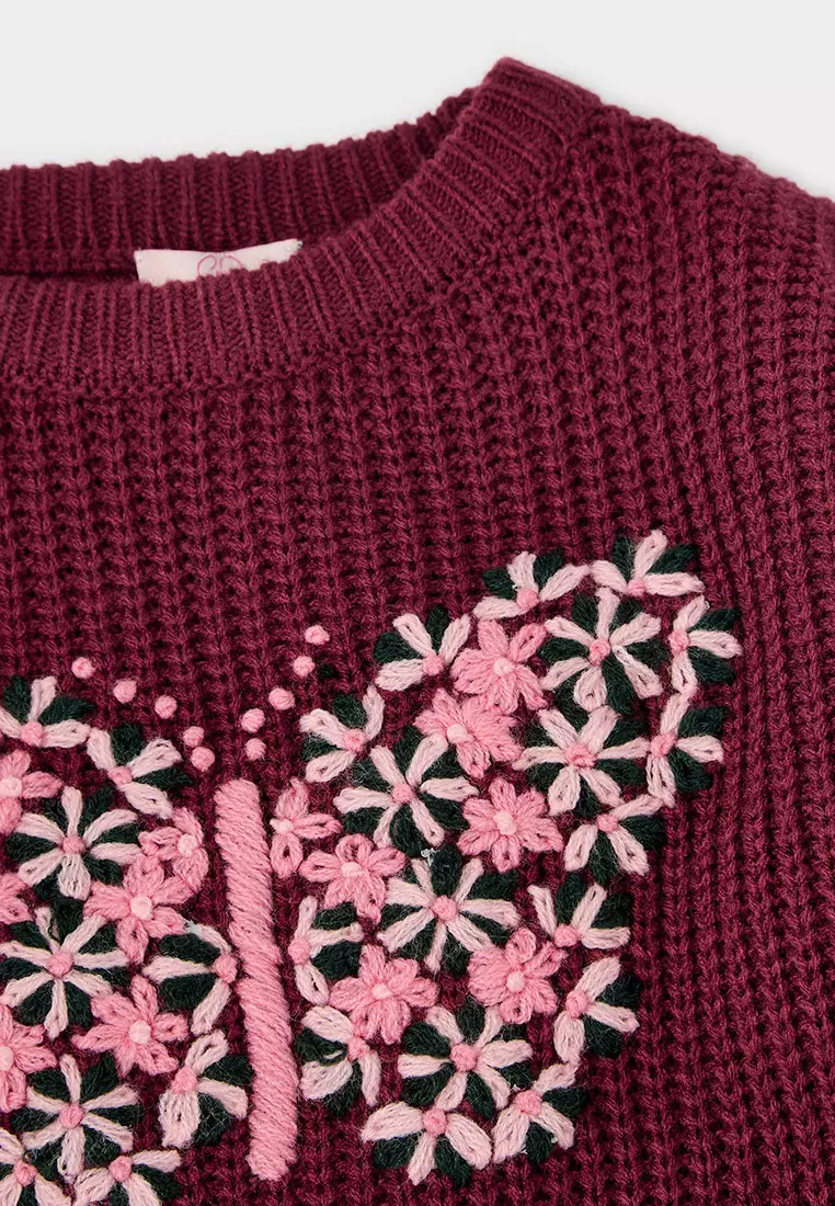 Becca 粗針織蝴蝶刺繡毛衣