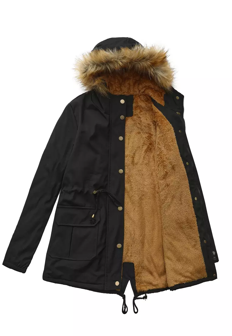 Thick Faux Fur Hooded Cotton Coat AD-D335