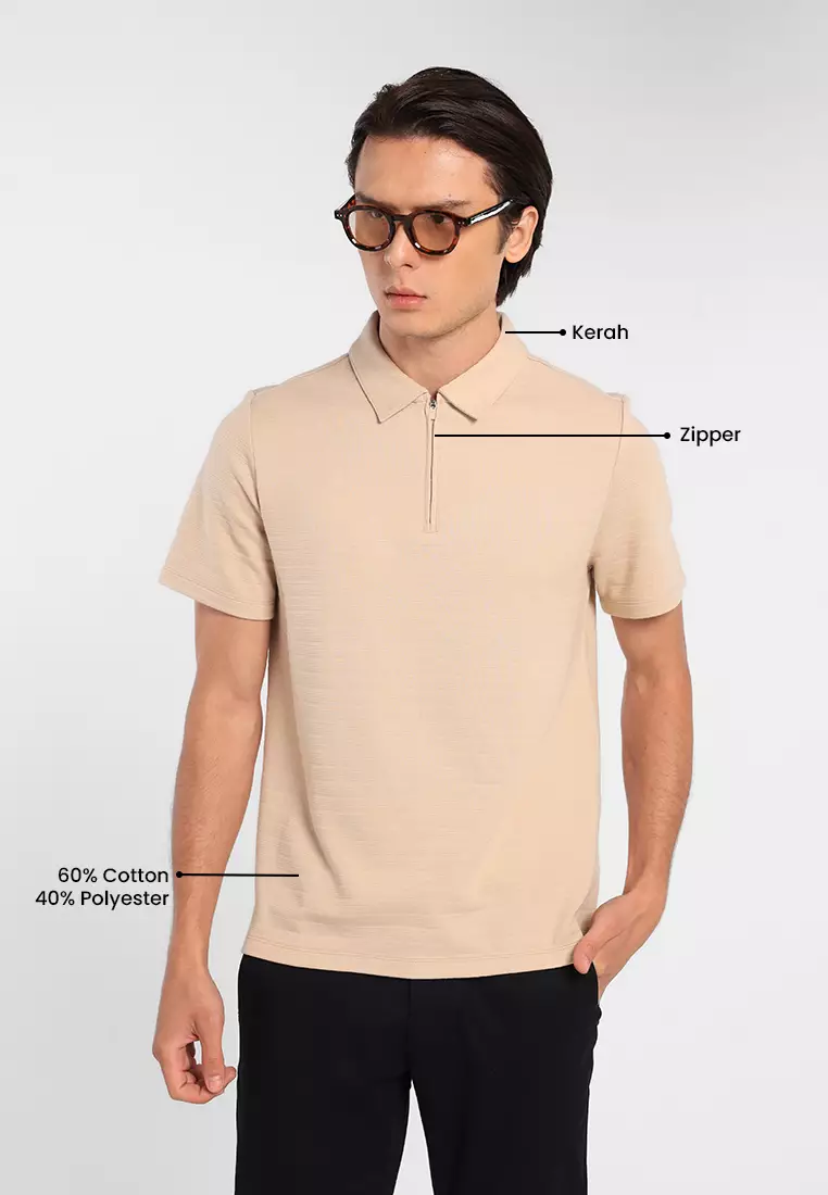MANZONE - Kaos Polo Lengan Pendek Pria Grom 05 Slim Fit - Khaki Warna Khaki
