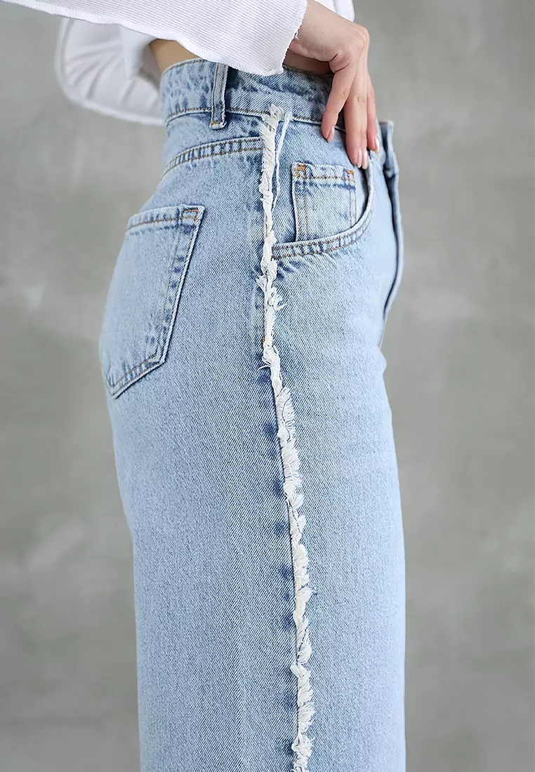 Fringed High Waist Straight Jeans