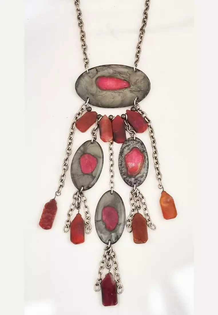 Aksesoris Wanita Resin Art Inlay chains Necklace Kalung Wanita Pink