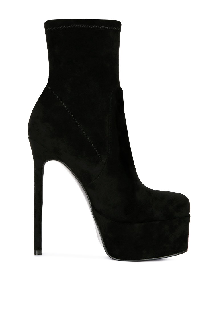 Black High Heeled Microfiber Ankle Boot