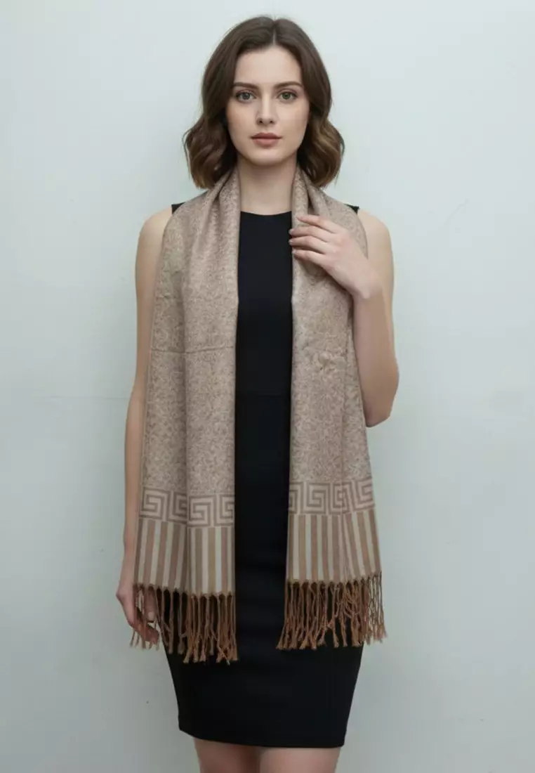 Aksesoris Syal Wanita Reversible Viscose Small Floral Pattern Pashmina Shawl Syal Wanita Gold