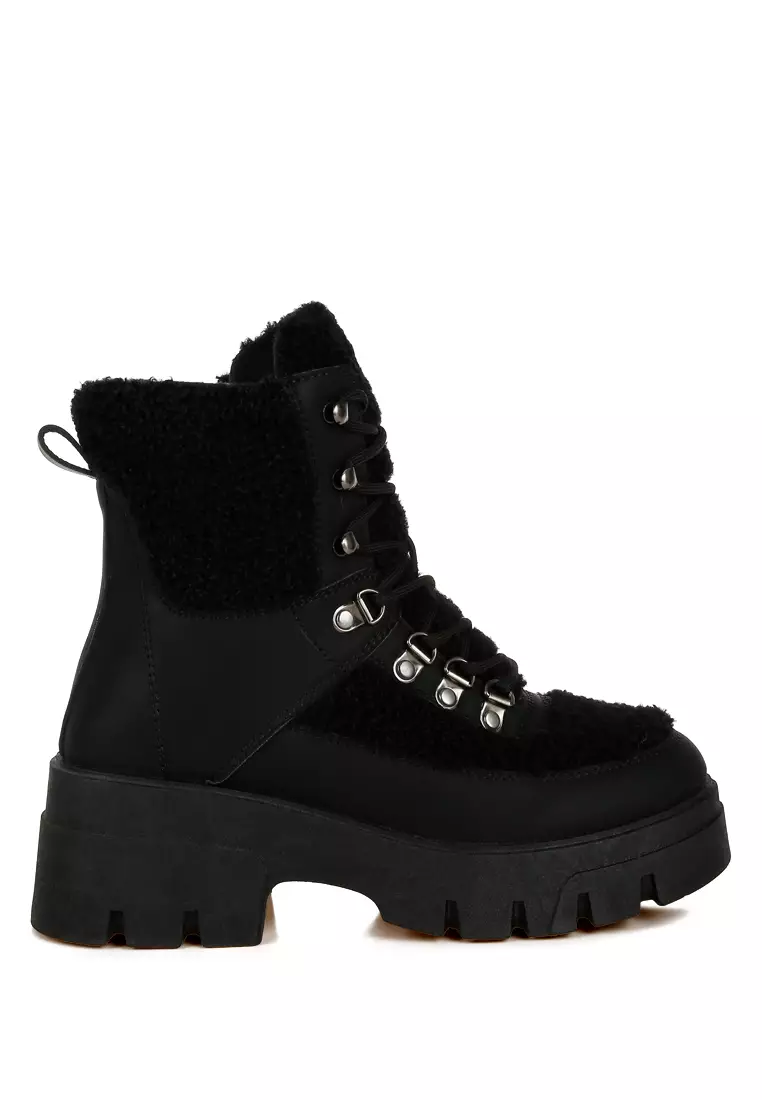 Discount on London Rag  shoes - SKU: Faux Fur Detail Chunky Hiker Boots in Black