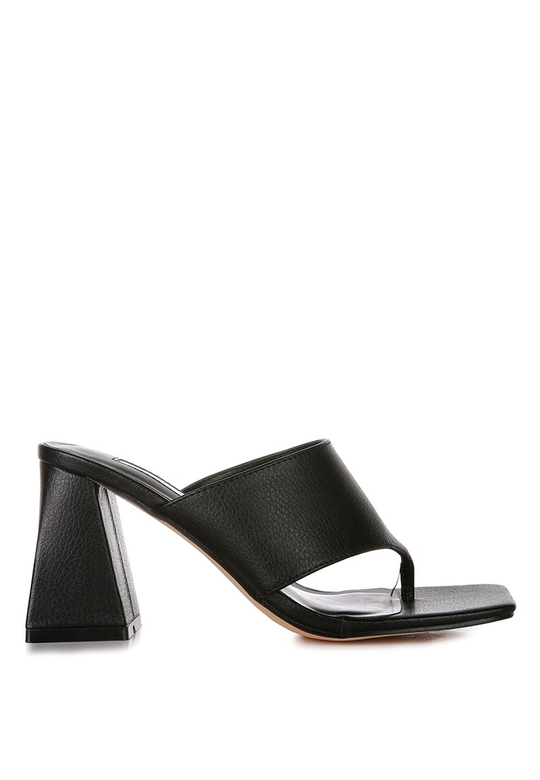 Black Block Heel Slip On Thong Sandals