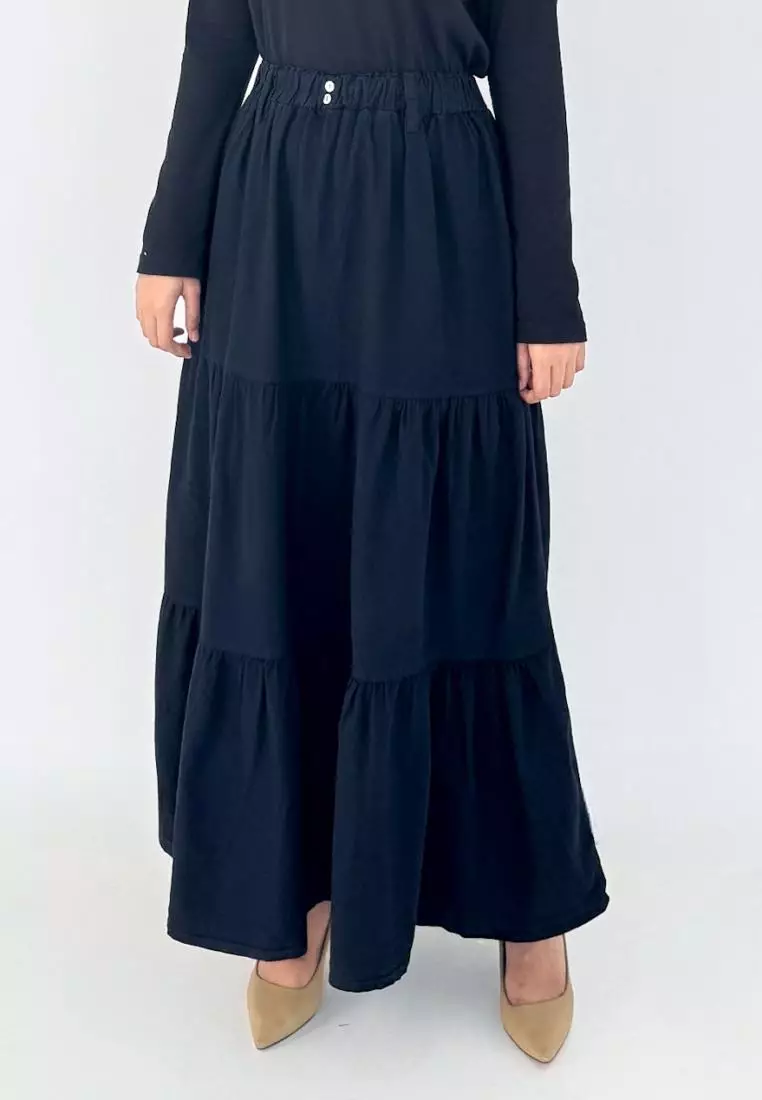 LEZAHRASIGNATURE Arabel Denim Skirt (Rok Panjang Jeans Flare) Hitam