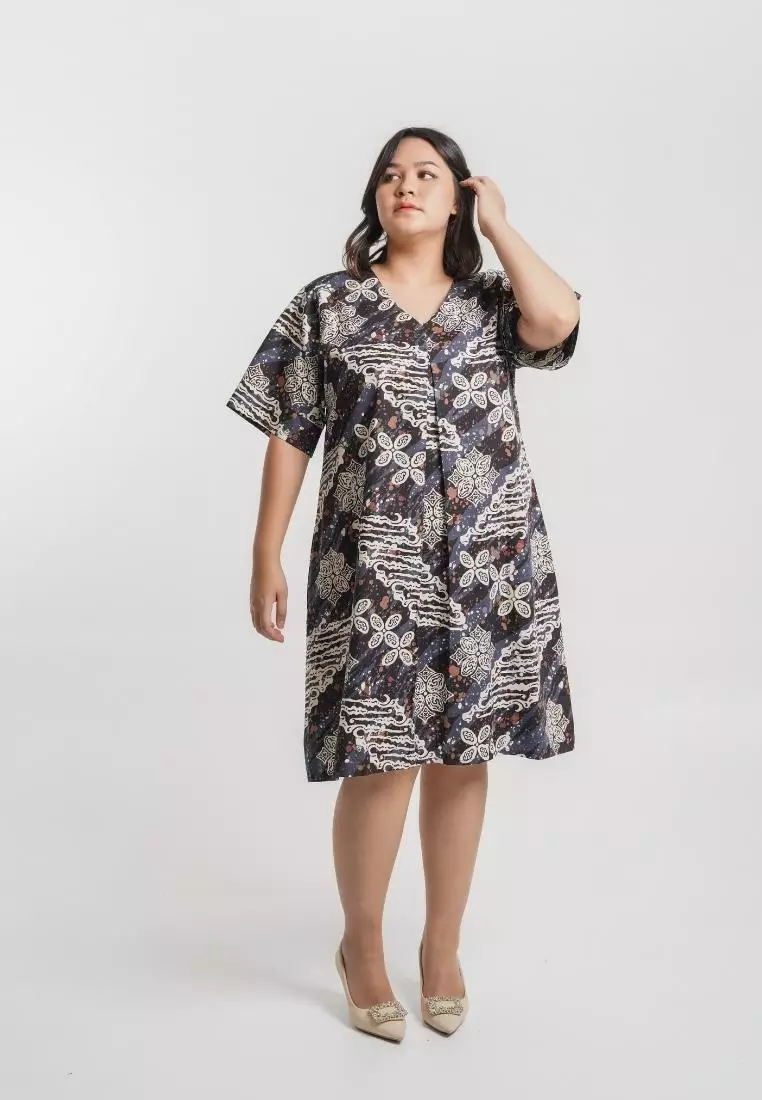 Plus Size Batik Dress Zelia Navy