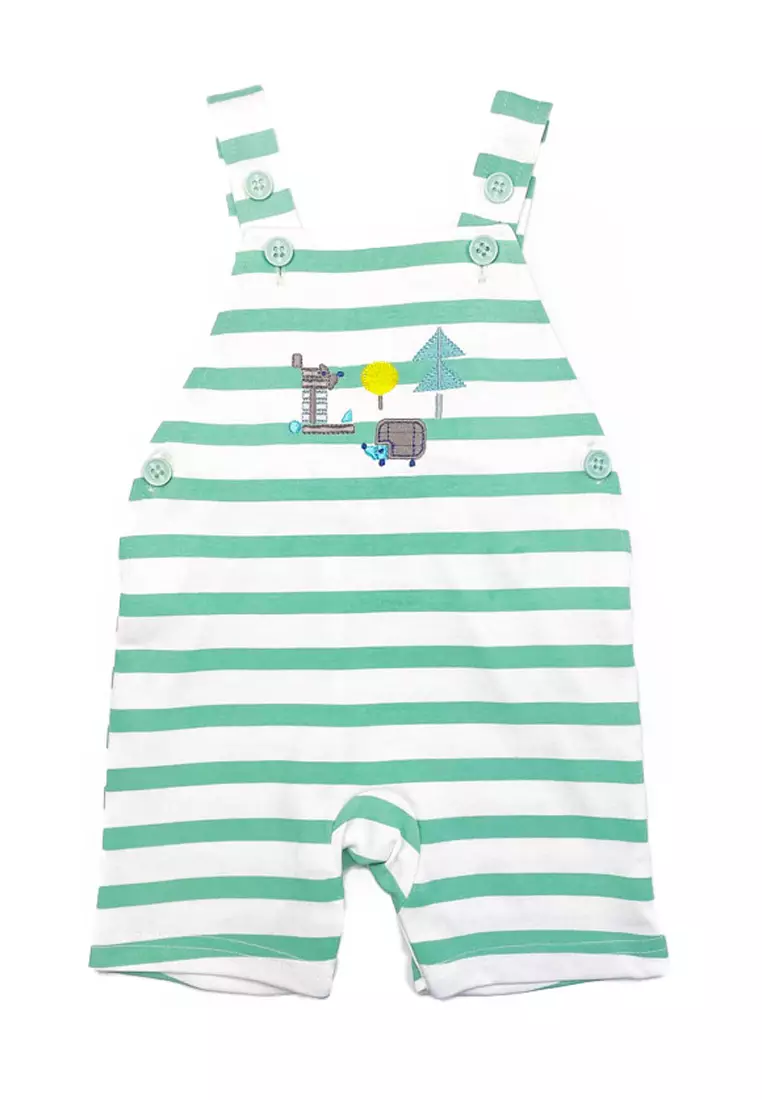 Buy Toffyhouse Toffyhouse green striped dungaree with tshirt set