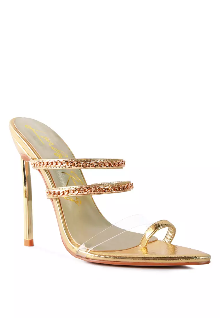 Buy London Rag Gold High Heeled Toe Ring Sandals 2024 Online