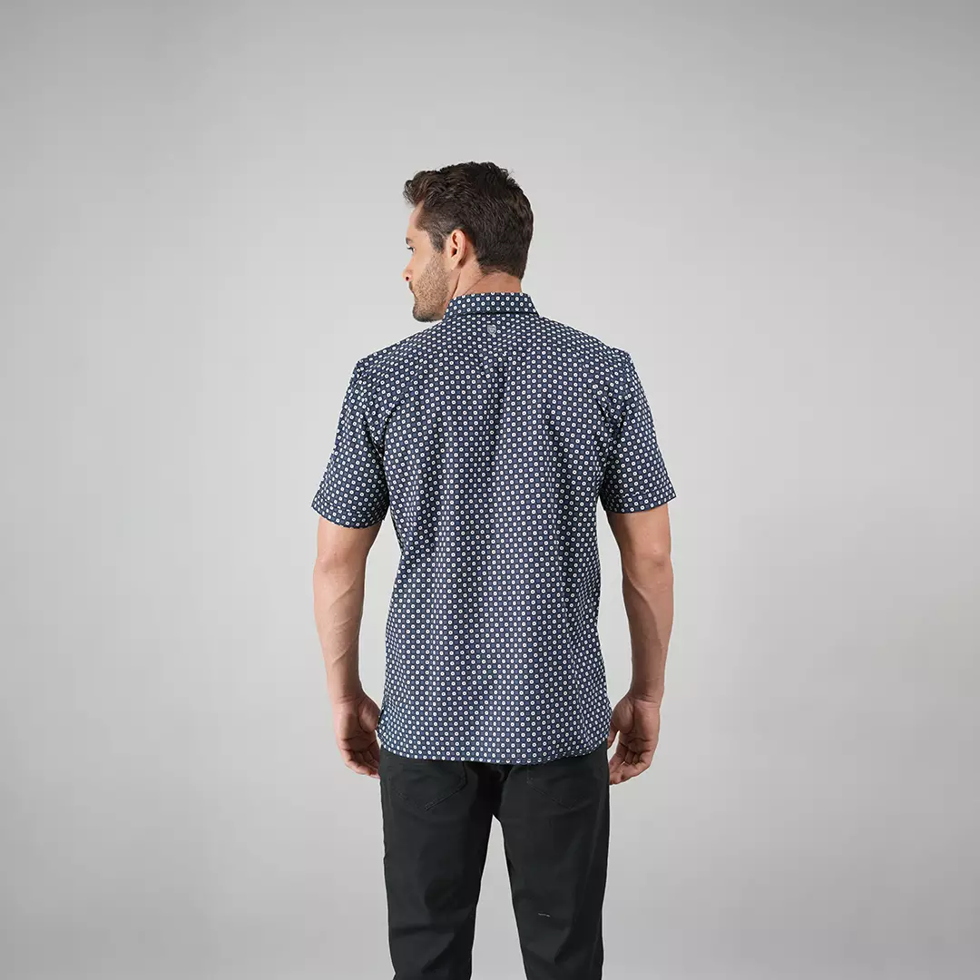 LGS - Kemeja Casual Pria Lengan Pendek Motif Full Polkadot - Navy - CSH.272.S730.1280.C