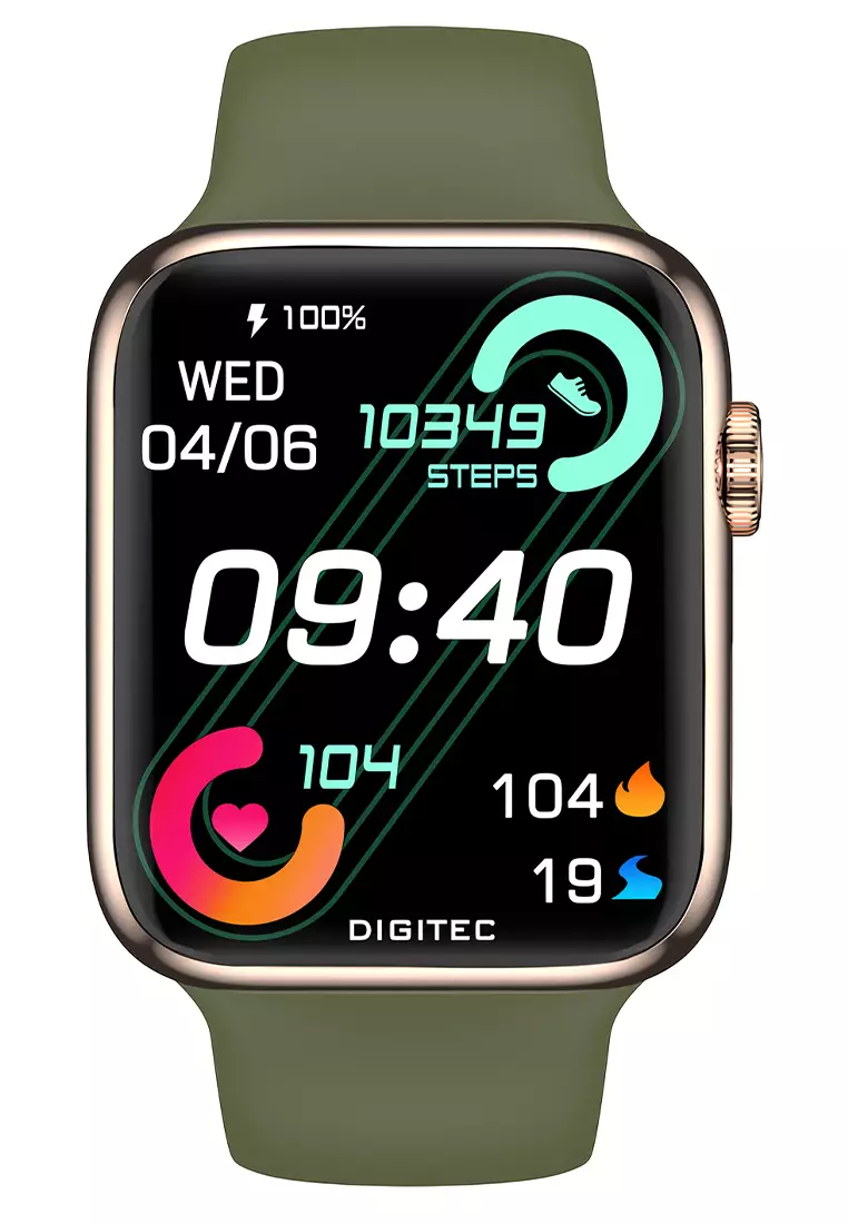 Digitec VISION MINI - Smartwatch - Jam Tangan Pintar Wanita - Rosegold - Green Rubber Strap