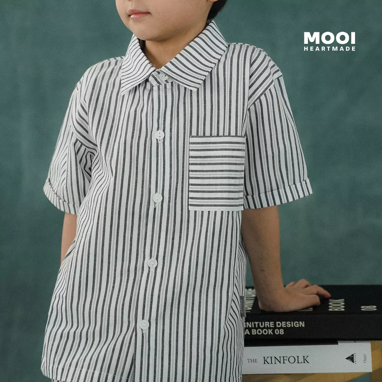 Mooi Kemeja Anak Laki-laki Kemeja Katun Motif Dion Striped Shirt - Blue