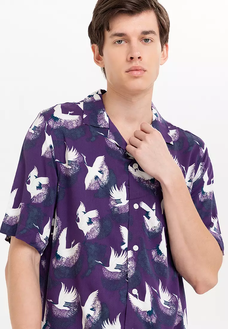 Cranes Print Button Down Woven