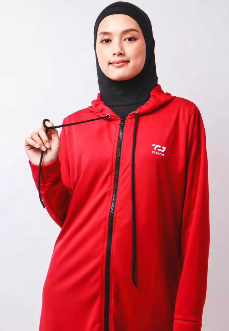 Td Active LSA33 Osl Sport Hoodie Lengan Panjang Jumper Olahraga Jaket Bersepeda Lari Senam Maroon