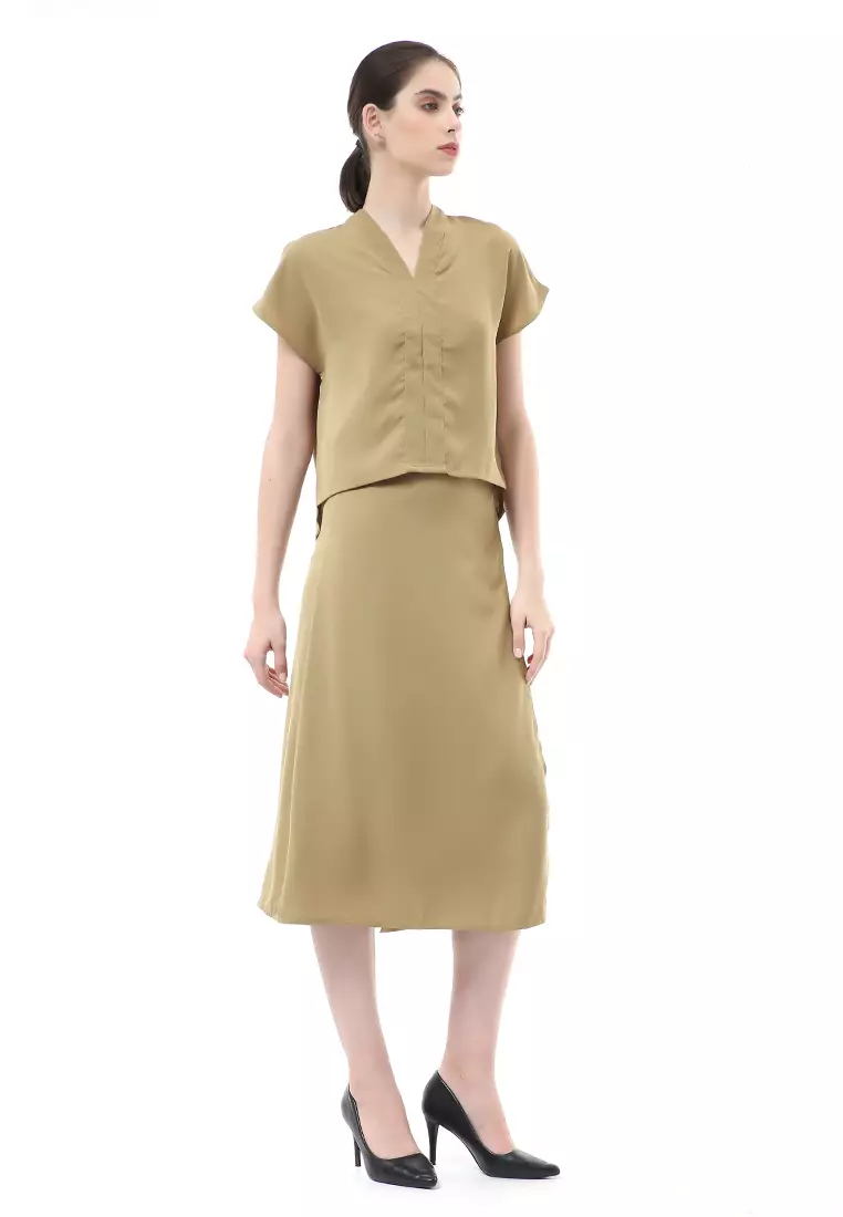 Nayra Setelan Baju & Rok Wanita One Set Adjustable Short Sleeve Material Dolce ORIGINAL - Kiwi