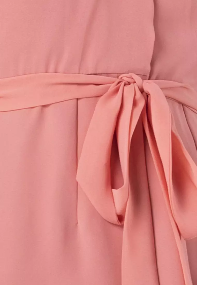 Pink Embellished Neck A-Line Dress