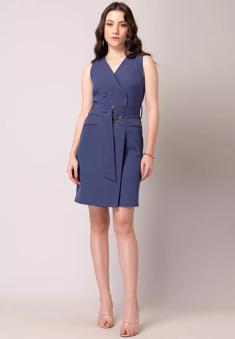 Purple Blazer Dress With Belt