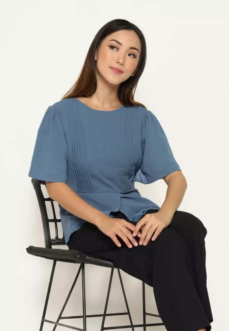 Urban Exchange Shellie Blue Blouse - Blouse Casual Wanita Warna Blue