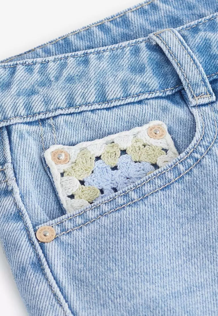 Crochet Insert Denim Shorts