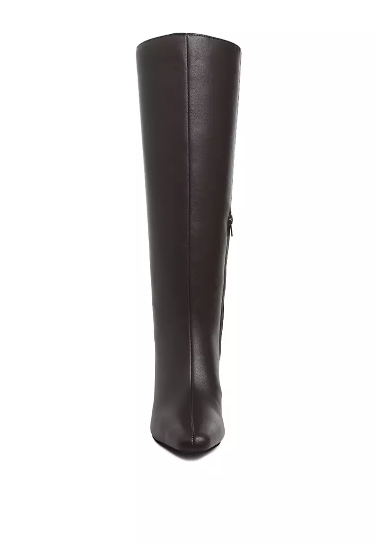 Kitten Heel Long Boots in Tan