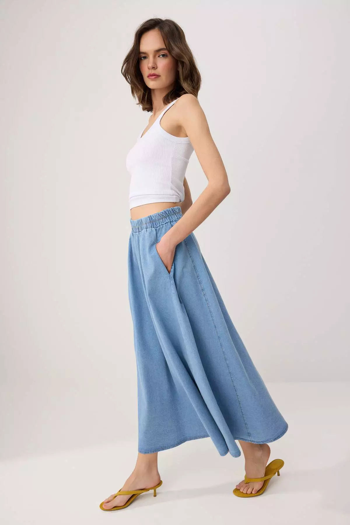 Blue Flared Maxi Denim Skirt Twoss26Et22