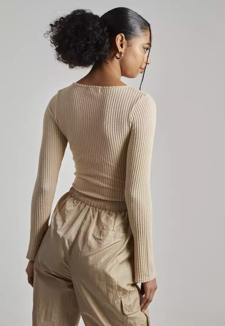 Pink Vanilla Stone Chunky Rib Long Sleeved Square Neck Body