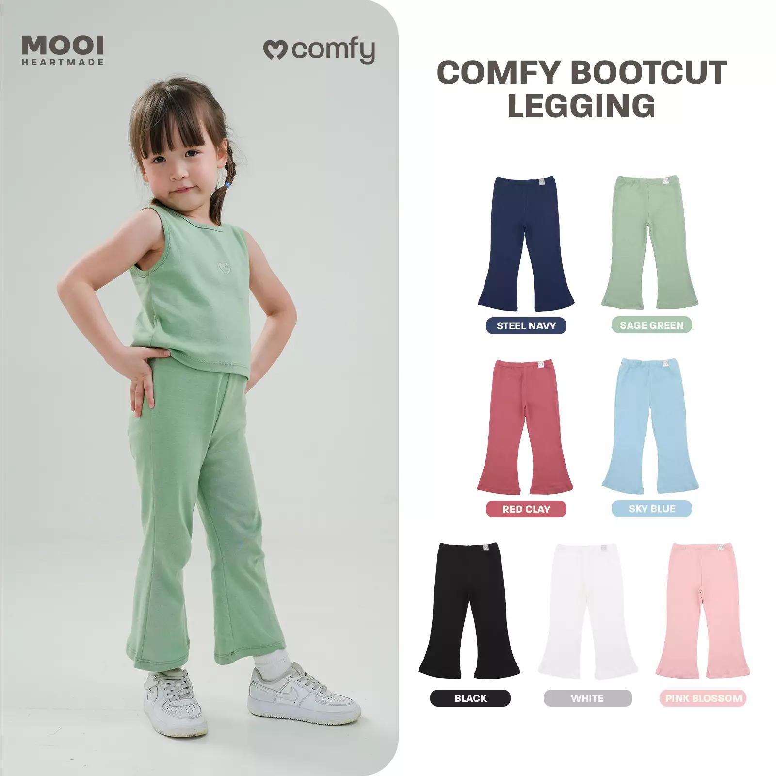 Mooi Celana Panjang Anak Perempuan Comfy Bootcut Legging - Sage Green