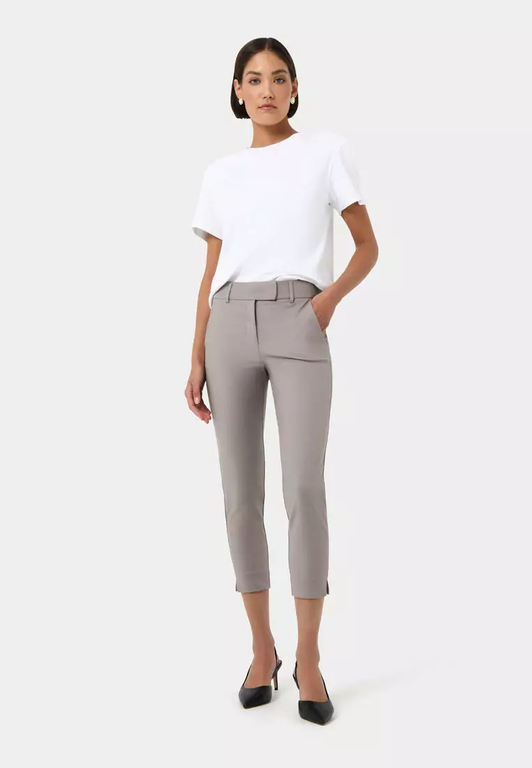 Khaki cropped trousers on sale ladies