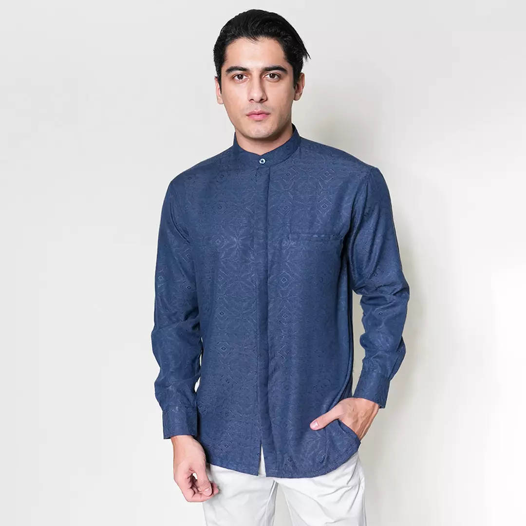 Casella Baju Koko Pria Lengan Panjang Motif Elegan | Baju Koko Yusuf 9996 Navy