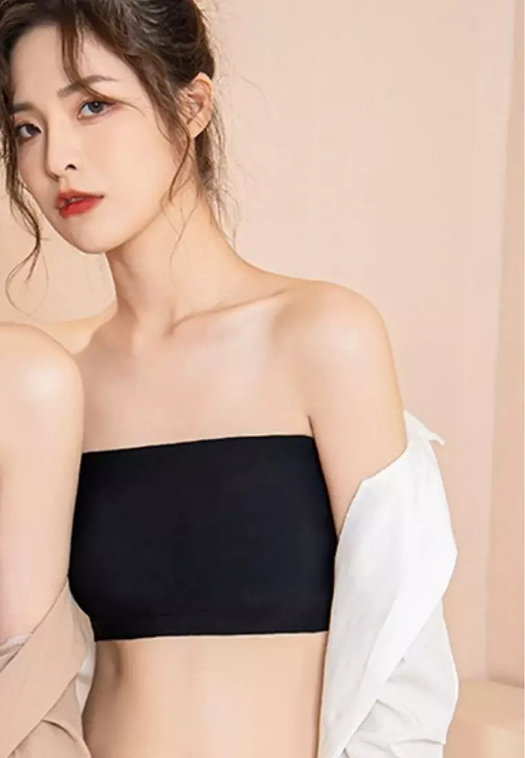 2 Pack Premium Anita Seamless Strapless Non-Slip Ice Silk Bralette Top Tube Bra in Nude and Black