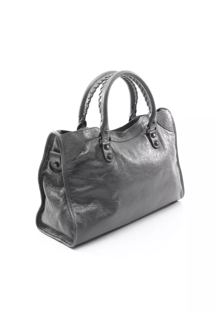 Pre-Loved BALENCIAGA city Medium Handbag leather gray 2WAY