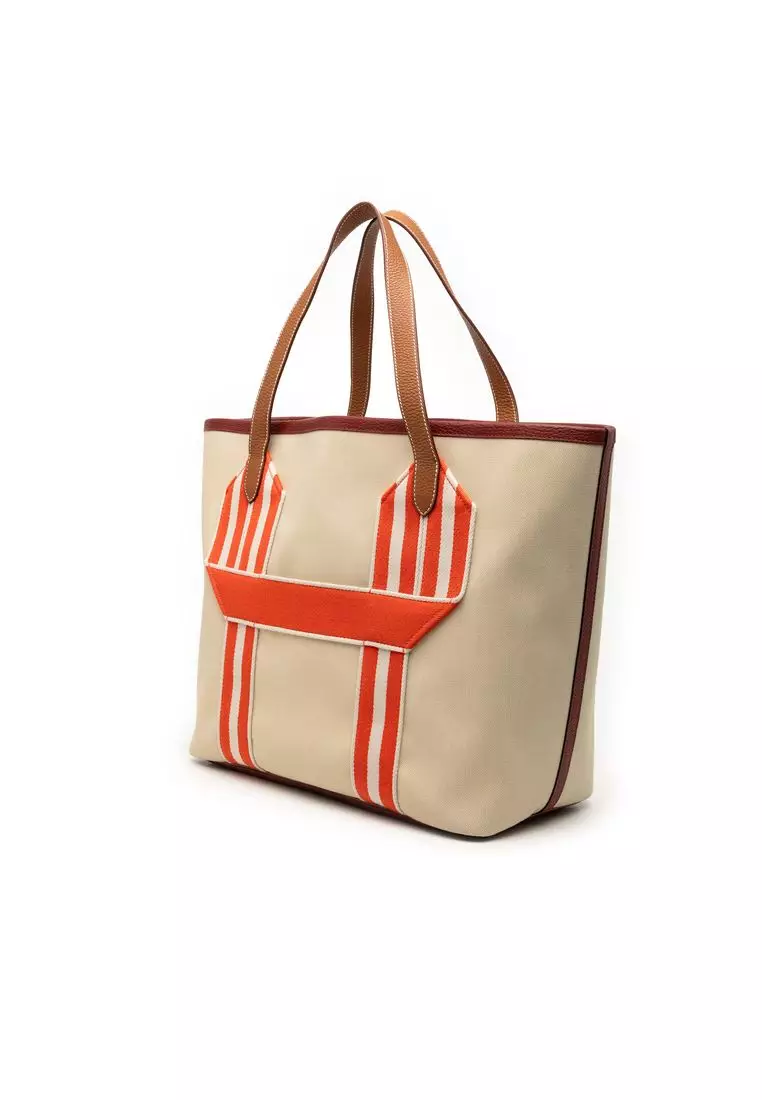 Pre-Loved Hermès Toile And Clemence Pursangle Tote
