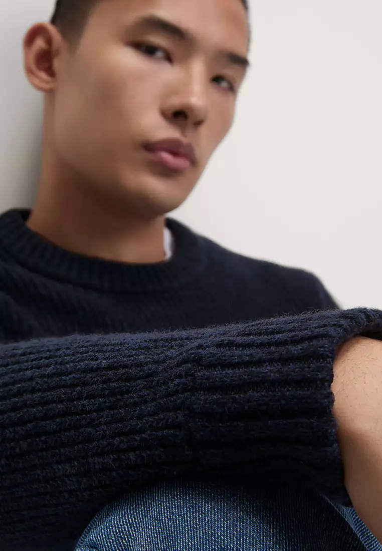 Cotton Blend Textured Crew Neck Jumper