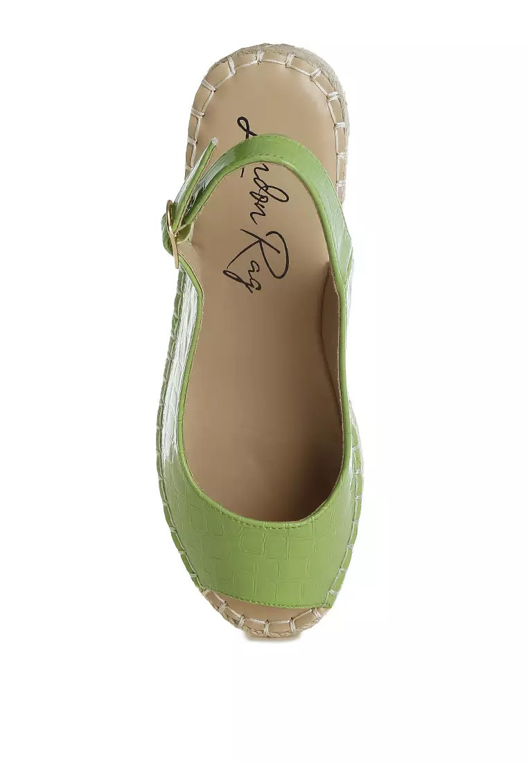 Croco Peep Toe Wedges In Green