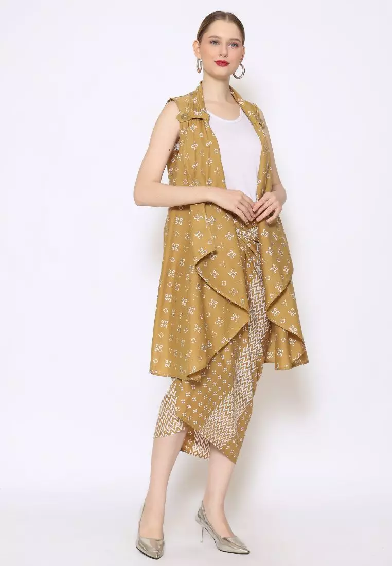 Rinjanie Batik - Set Outer Coin dan Rok Lilit Turmeric - Batik Tuntrum Katun Series - Outer Batik Modern - Outer Batik - Outer Batik Kerja Kantor - Batik Cap - OUTC&MEAS-YL