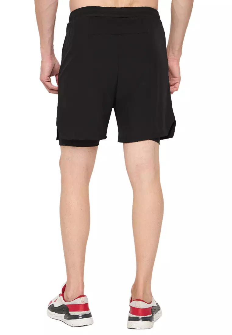 Men's Black Training/Gym Dual Layer Shorts