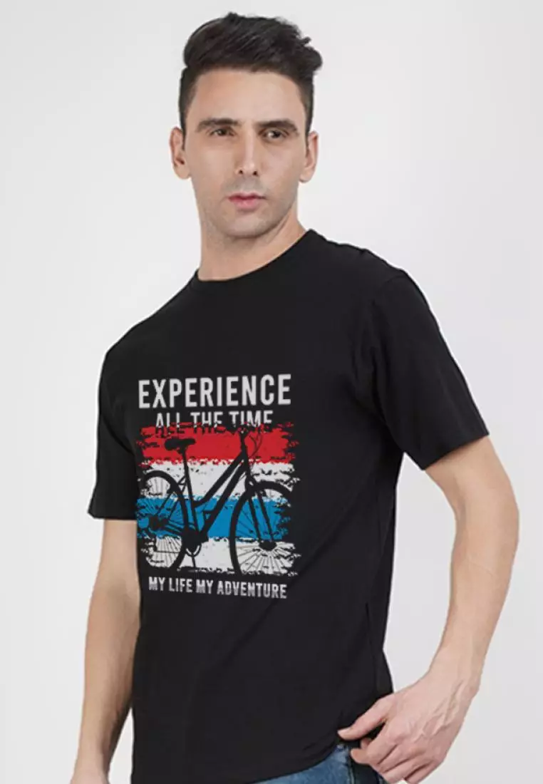 My Life Adventure Graphic  Black Cotton Short Sleeve Regular Fit T-Shirt
