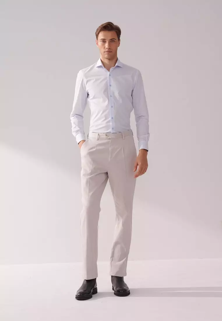 Light Blue Diamond Print Slim Fit Shirt