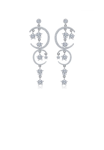 Glamorousky white Fashion Simple Star Moon Tassel Earrings with Cubic Zirconia DC6BFACAD86898GS_1